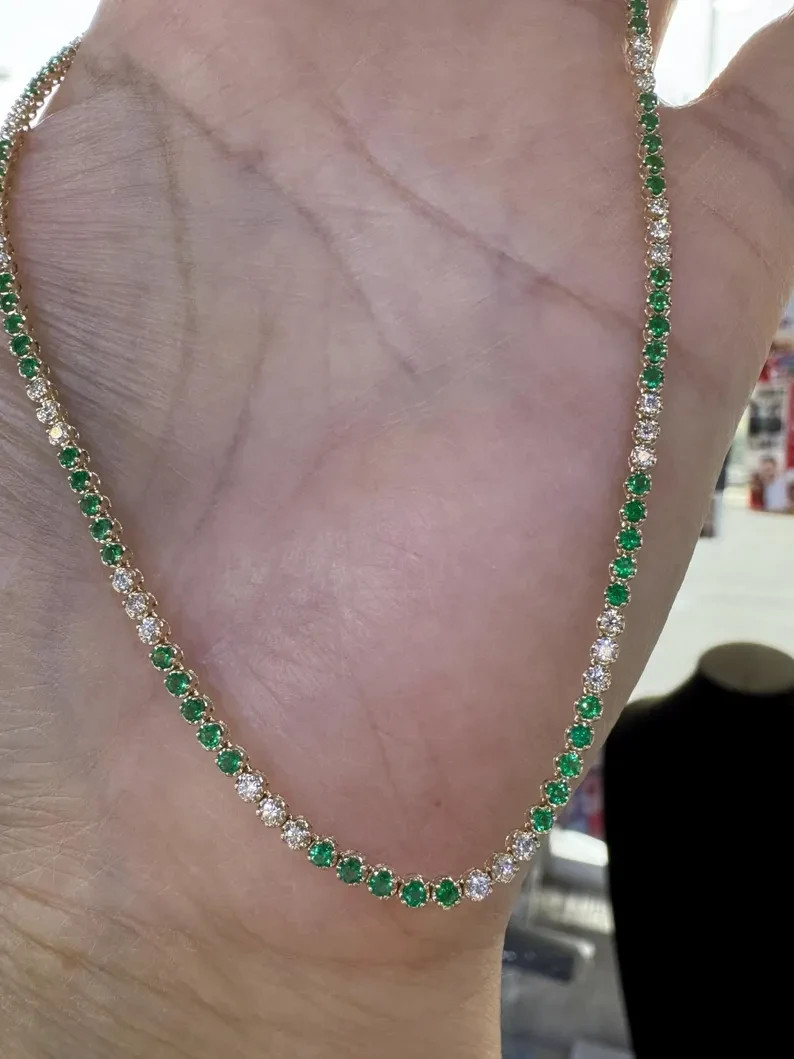 4Ct Round Lab-Created Emerald & Moissanite Tennis Necklace 925 Sterling Silver