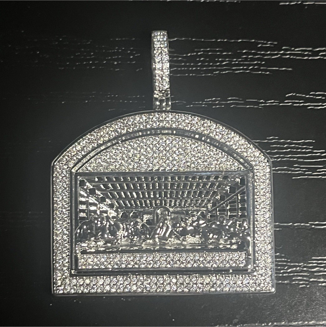 925 silver plated over stainless steel with 5A CZ Iced Out Last Supper pendant