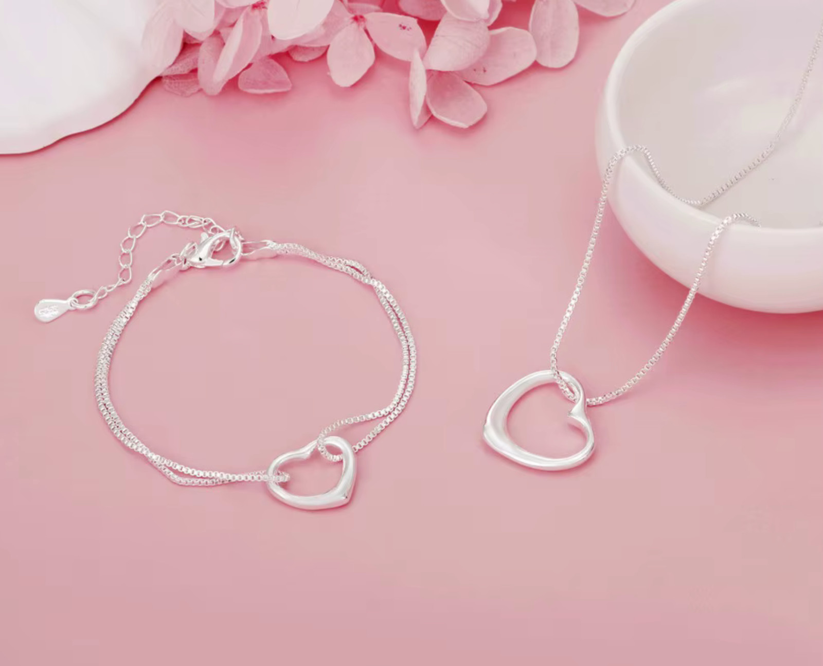 925 Sterling Silver Bracelet 7-9 in Necklace 18-20 in Set Link Chain 2 Piece Set