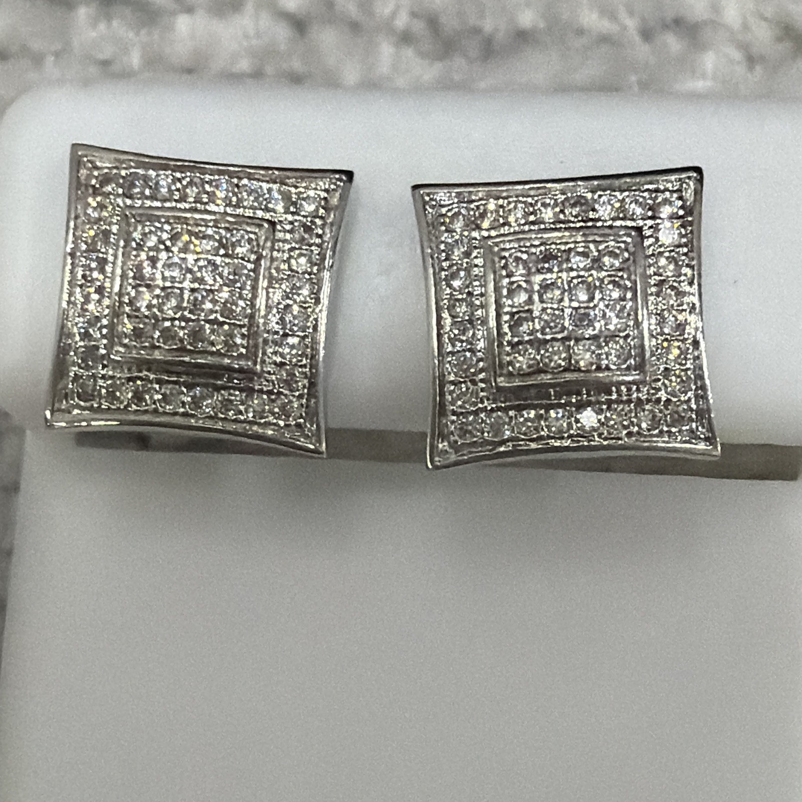 New .925 Sterling Silver Moissanite Square Pavé Stud Earrings 10.9MM
