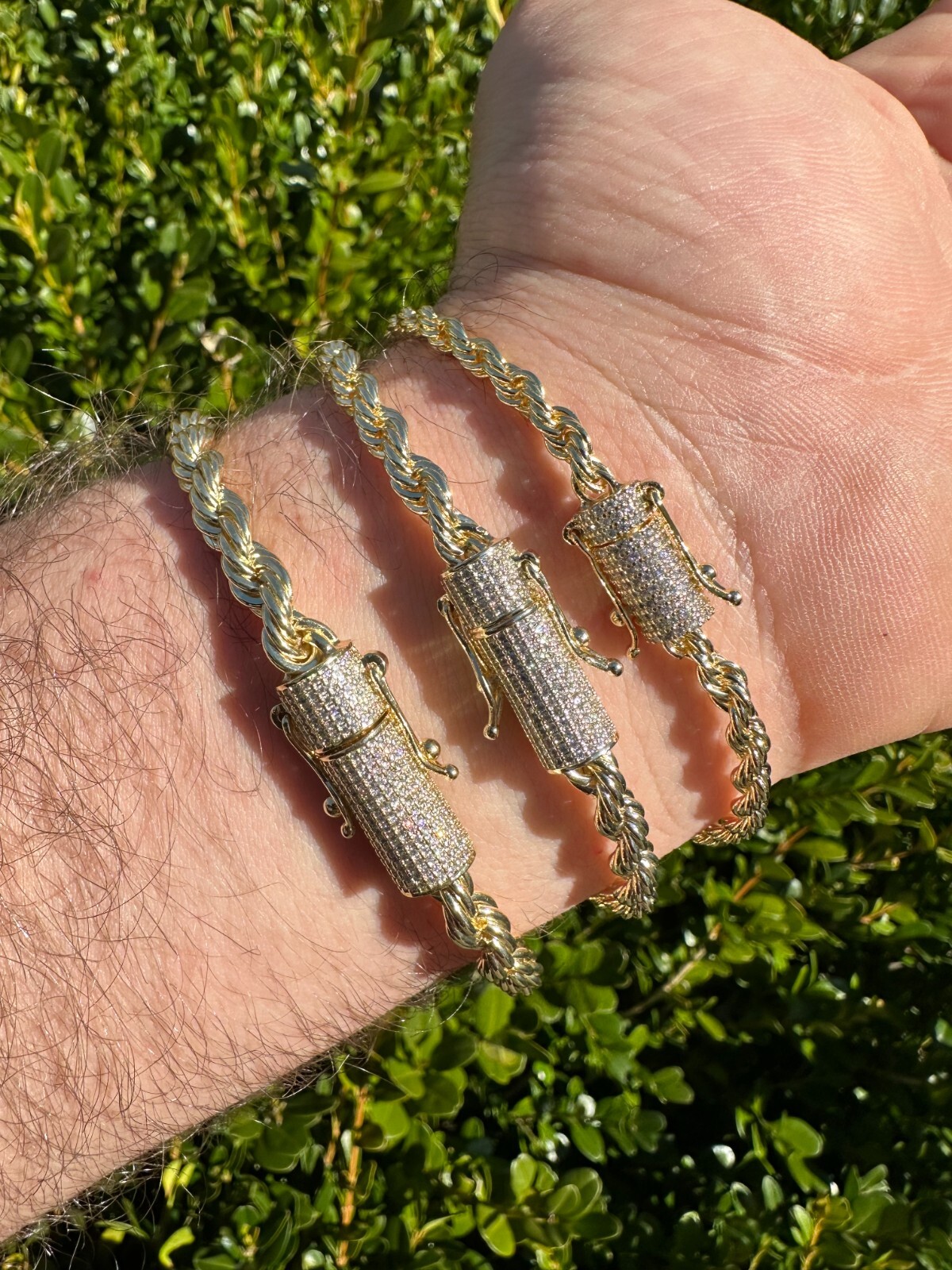 Iced MOISSANITE Clasp 14k Gold Over Stainless Rope Bracelet 4-6mm Pass Tester ✅