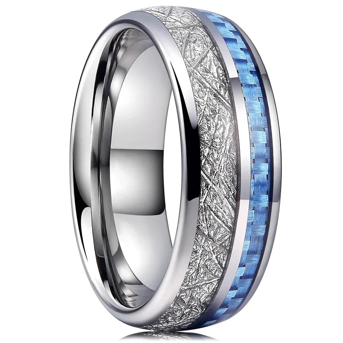Stainless Steel Abalone Shell Ring 8mm Purple Polished Wedding Band Men