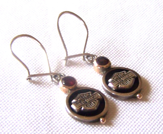 Harley-Davidson Stamped MOD Sterling Silver 925 Bar & Shield 10kt Stone Earrings
