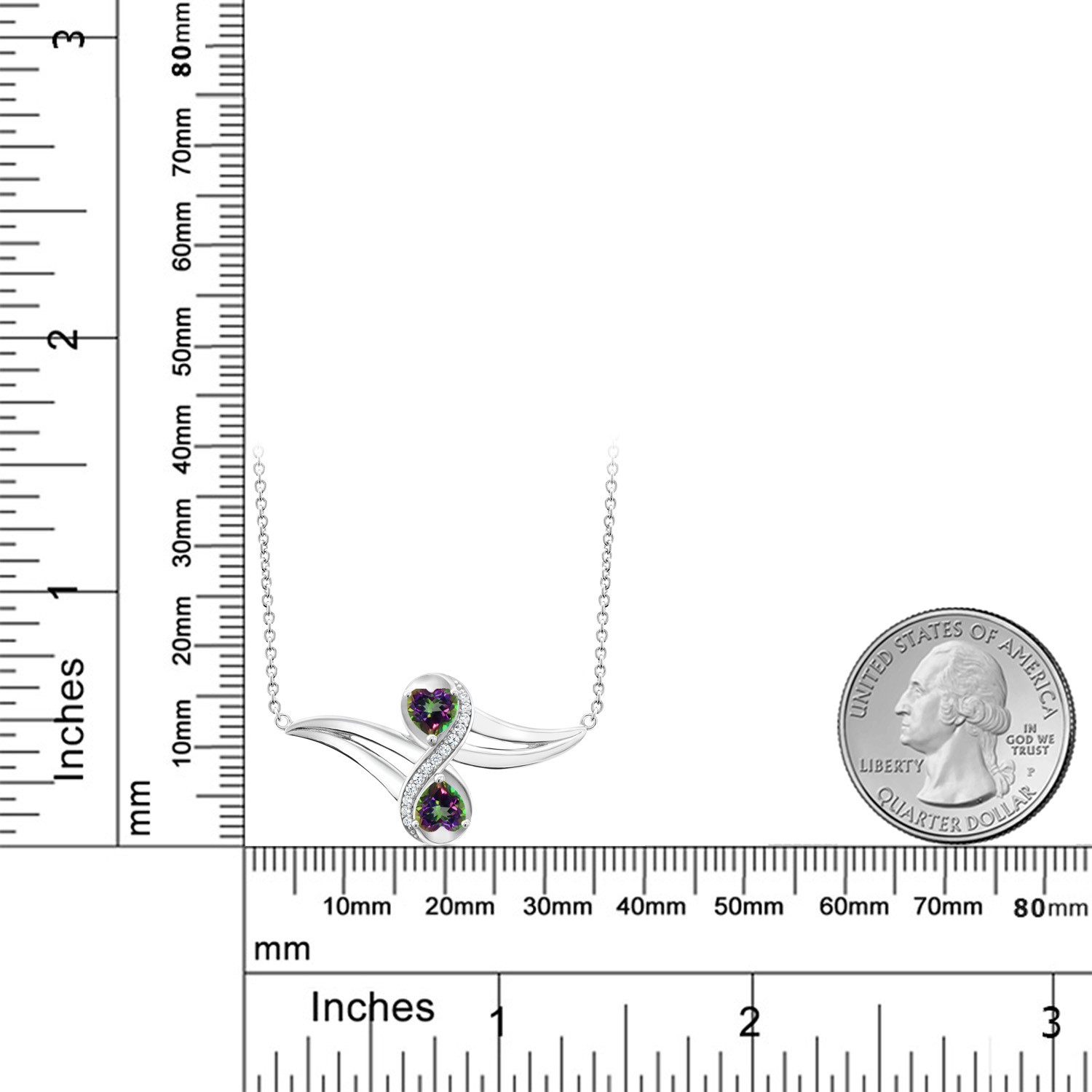 2 Heart Infinity Pendant Necklace for Women | 925 Sterling Silver | Gemstone