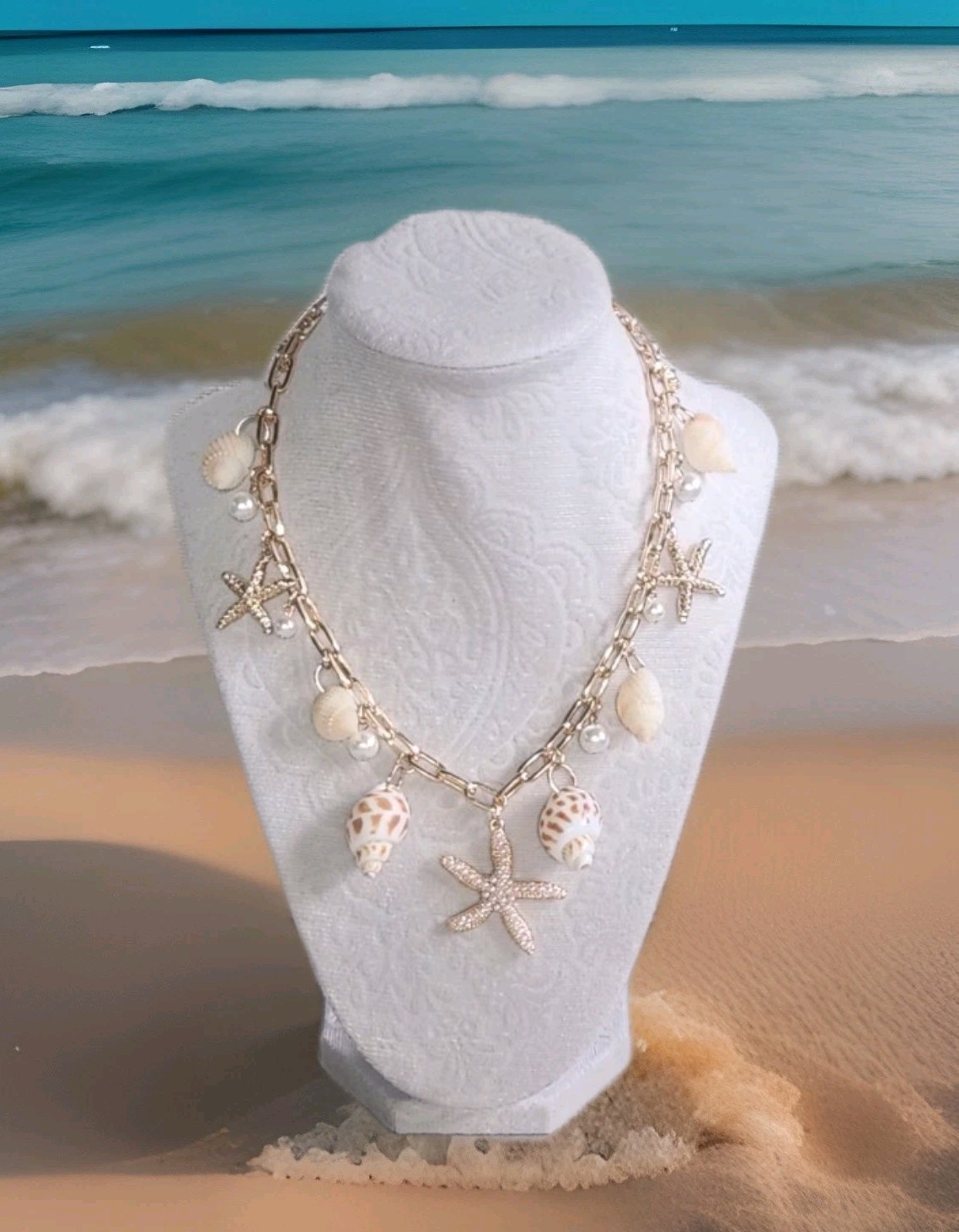 NIB! Chic House of Harlow 1960 Natural Shell Starfish Charm Necklace 16″ + 3″