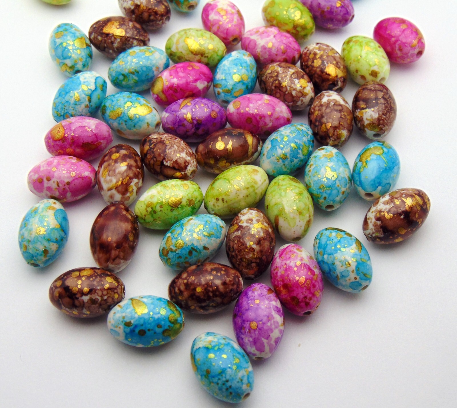 25 Speckled Egg Bead Color Mix ~ Easter Pastel Oval Side-Drilled 17mm x 12mm