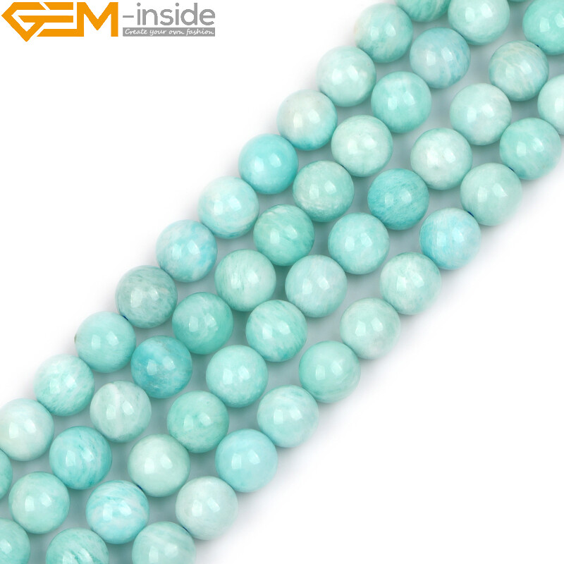 Round Natural African Blue Amazonite Gemstone Charm Beads For Jewelry Making 15″