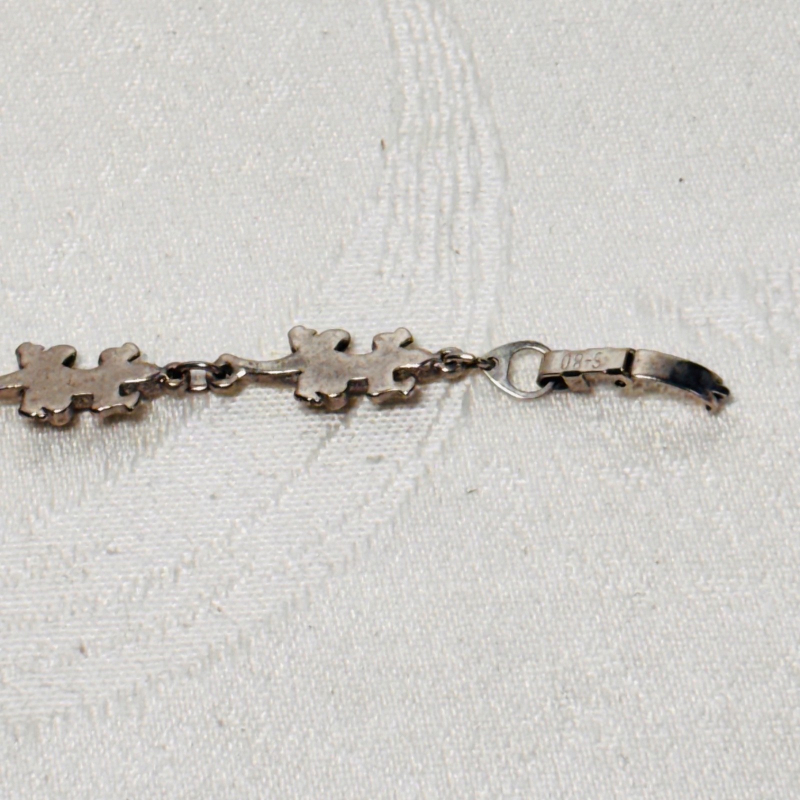 BRACELET lizard gecko silvertone metal links fold over clasp vintage 7 1/4″ c