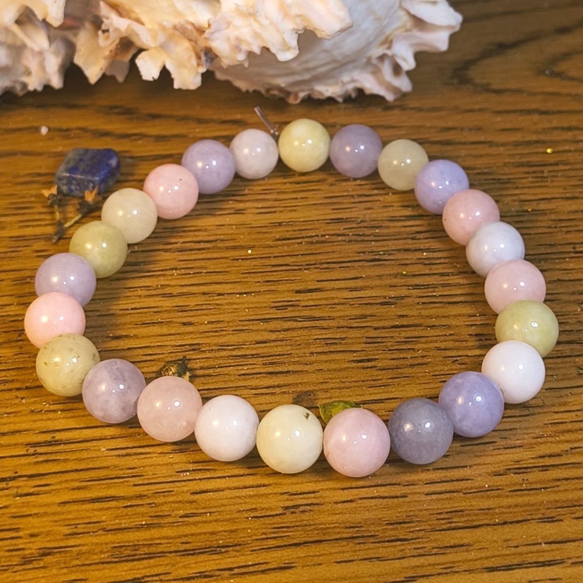 Morganite Stone Round Bead Beaded Stretch Bracelet No Clasp