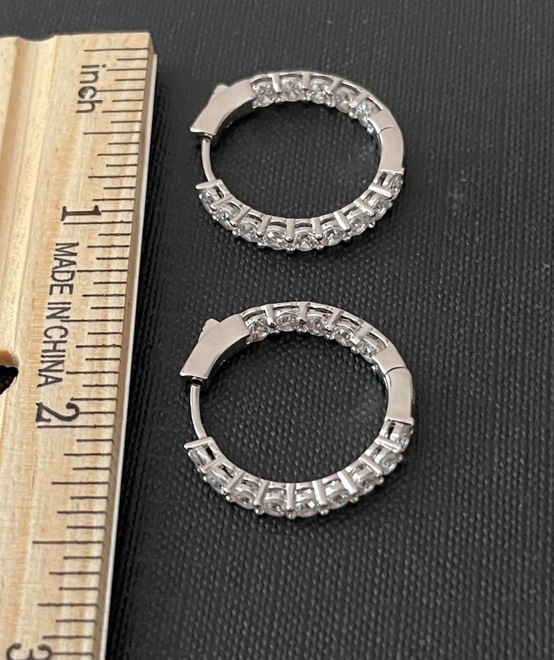 Round Natural Outside & Inside Diamond Mother’s Day Hoop Earrings 14k White Gold