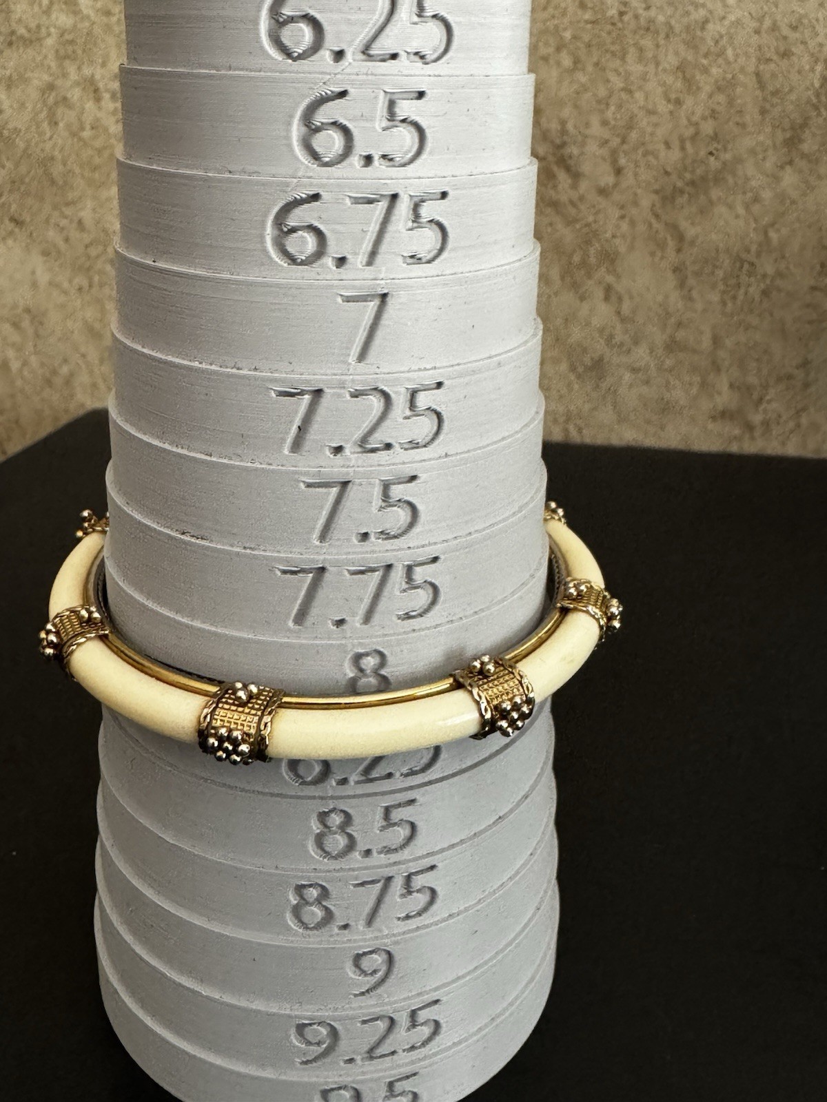 Gold Tone Black Cream Enamel Hinged Bangle Bracelet Lot Size 8 Missing Stones