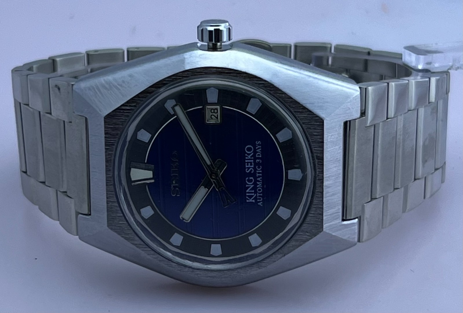 Refurbished King seiko Vanac Automatic Purple Dial Steel Bracelet Date Watch