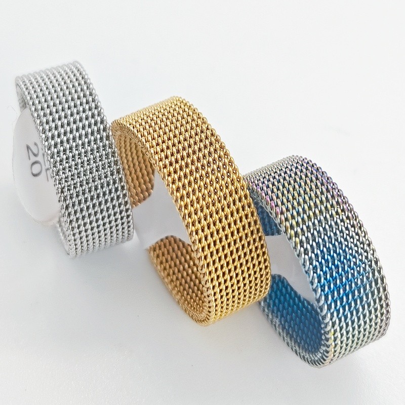 36Pcs 8mm Stainless Steel Mesh Rings 3 Color Mixed Flexible Woven Unisex Jewelry