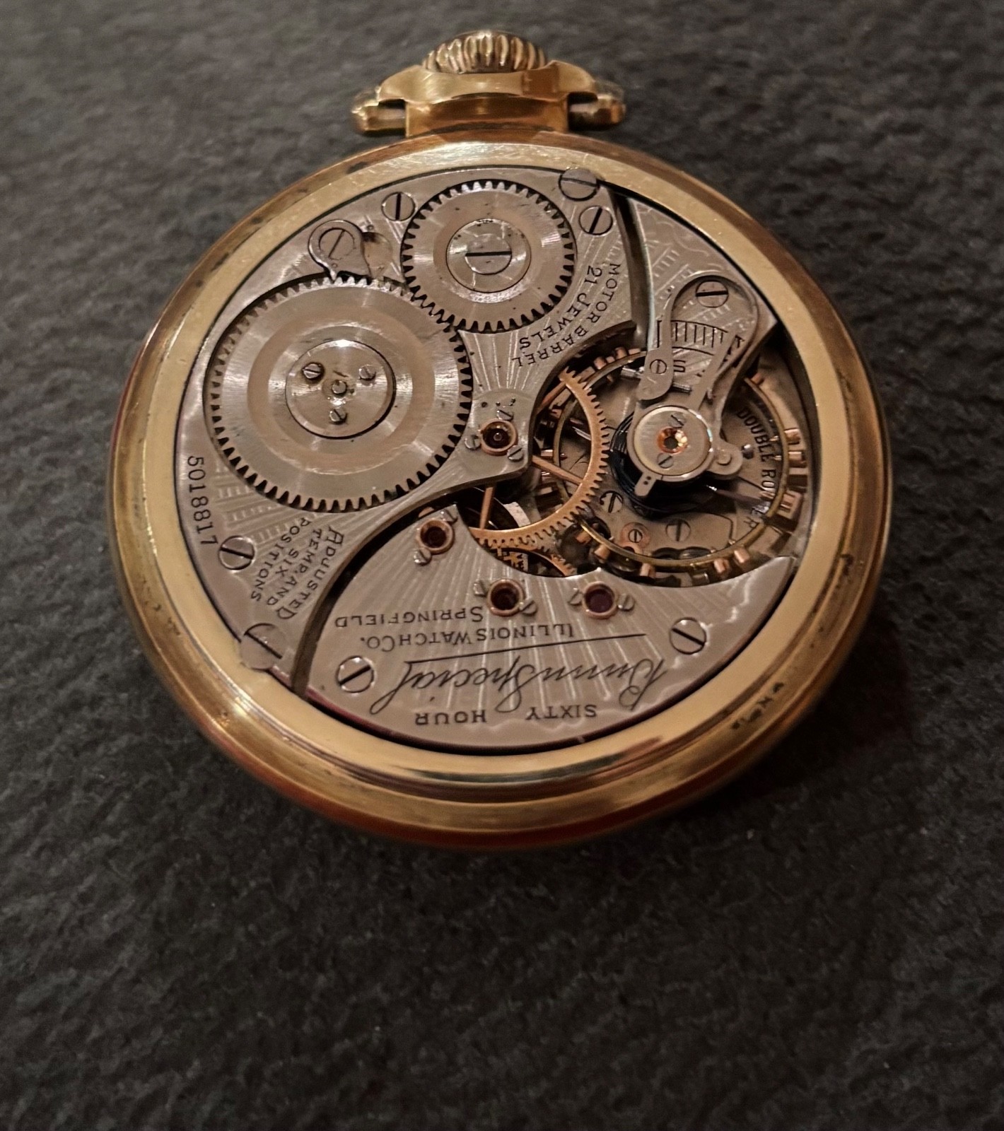 Illinois 21J Pocket Watch Bunn Special 60 Hour 6 Pos Bunn Case 1928 16s