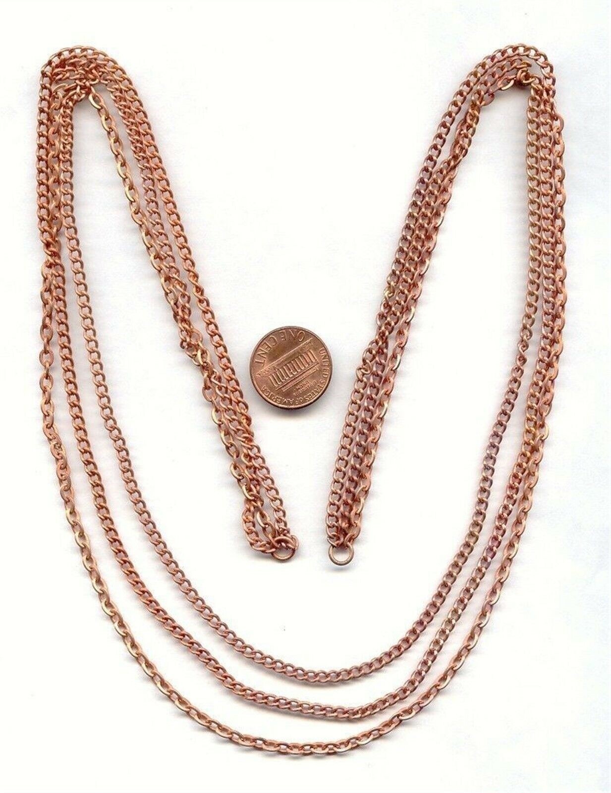 VINTAGE COPPER COATED STEEL CURB & CABLE 3 CHAIN 24.5” JUMP RINGED SECTION N66