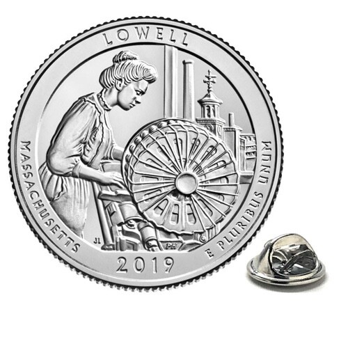 Lapel Pin Lowell National Historical Park Coin Pin Uncirculated Quarter 2019