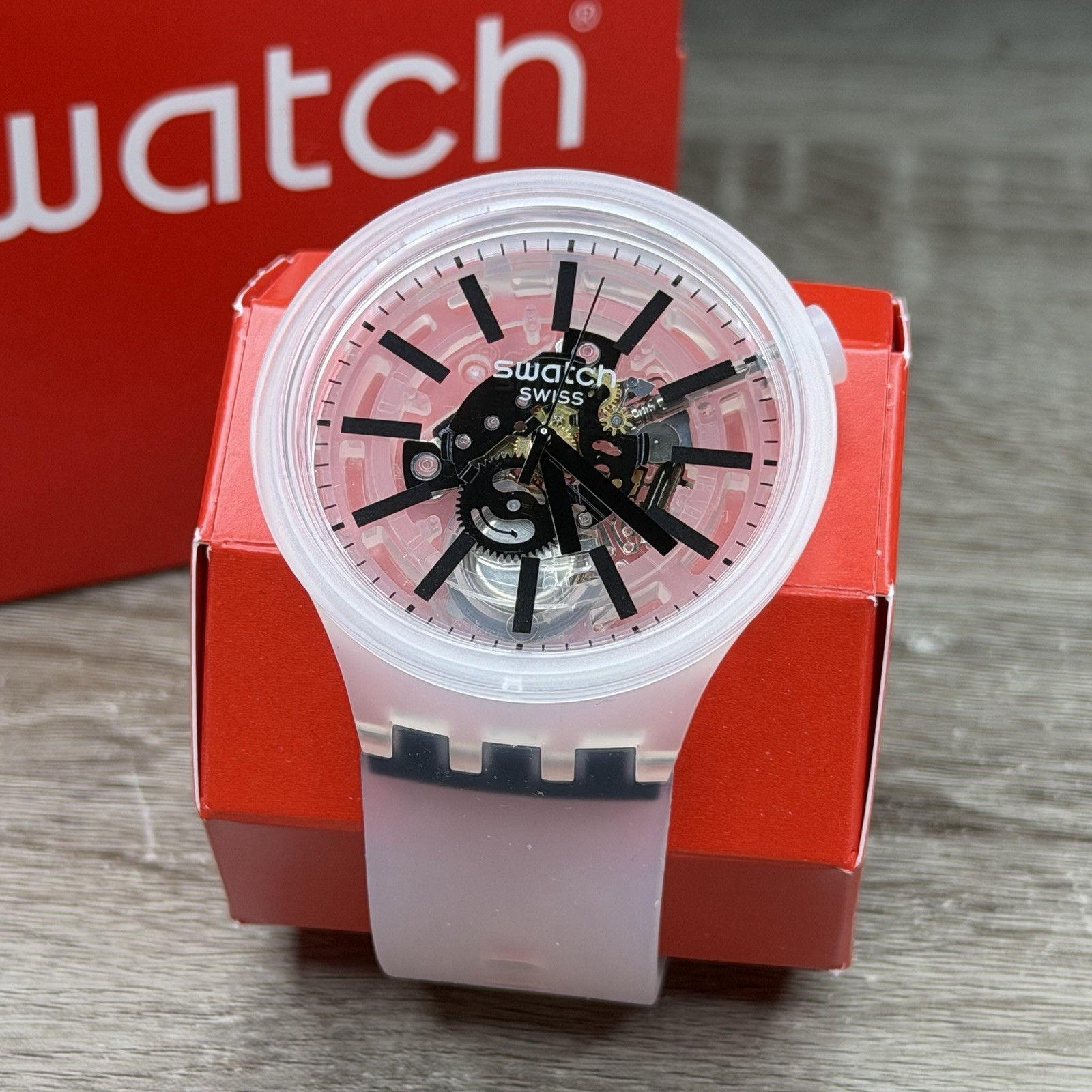 NEW✅SKELETON✅ Swatch Big Bold BLACKINJELLY Transparent Men’s Watch SO27E101