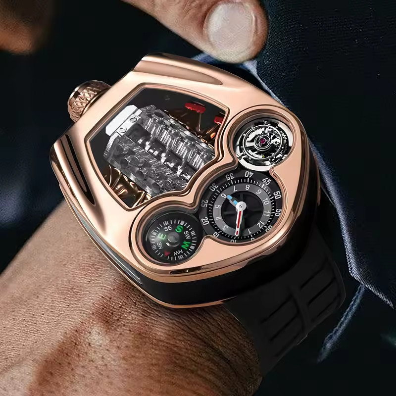 🔥USA🔥PINDU Engine Series Personality Leisure Barrel Hollow Men’s P6658 Watch