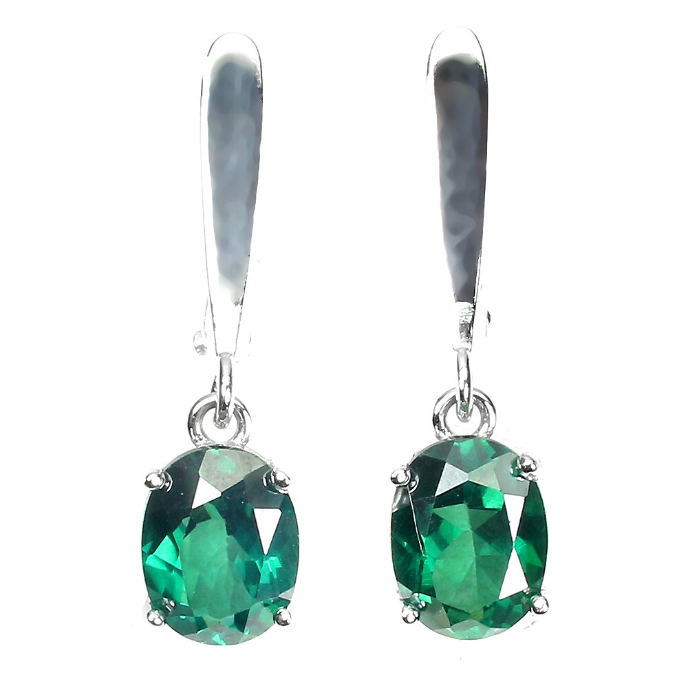 925 Sterling Silver Earrings Diffused Oval Green Topaz 9x7mm Gemstone Jewelry