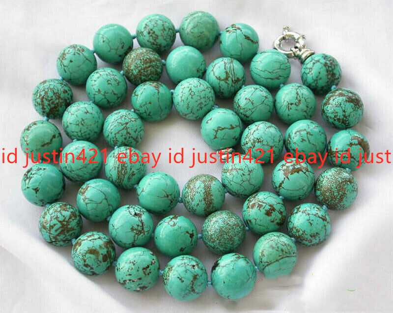 Genuine 12mm Natural Blue Turquoise Gemstone Round Beads Necklace 16-36″