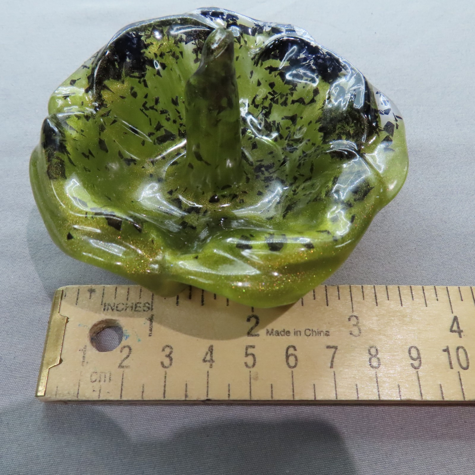 OLIVE GREEN BLACK Ring Holder Jewelry Trinket Dish Vanity Set Skull Gem Goth NEW