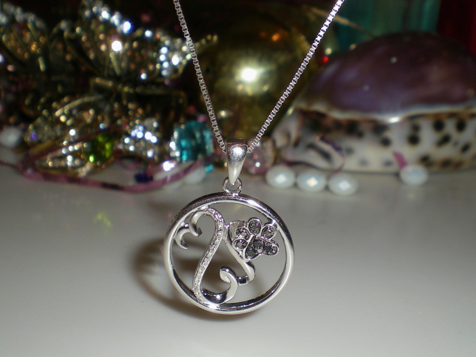 Jane Seymour Open Hearts SS PAW PRINT BLK/WHT Diamond Necklace 🐾 KAY 🐾 RARE!