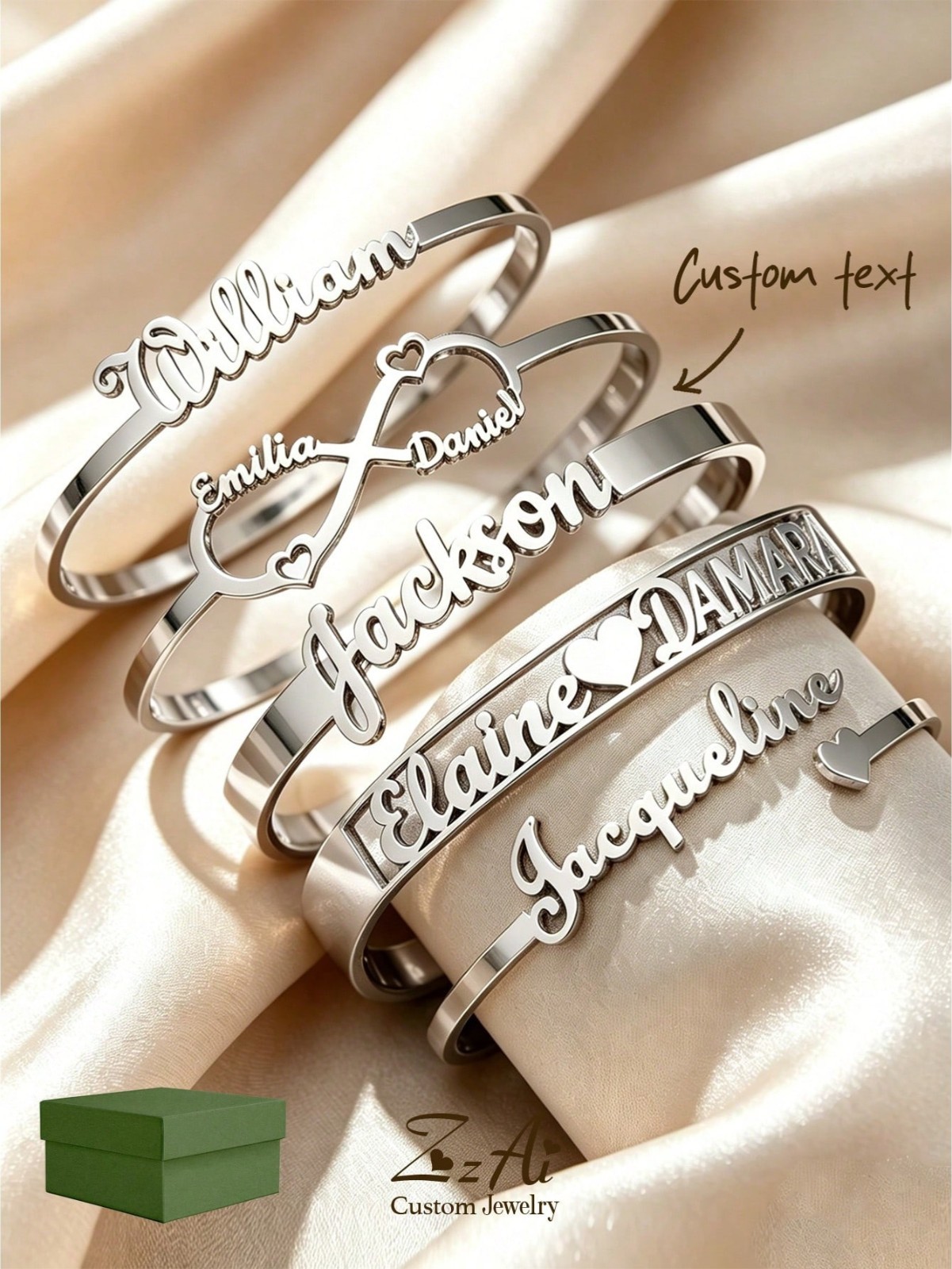 Custom Name Bangle Heart Nameplate Open Cuff Bracelet Men Women Jewelry Gift USA