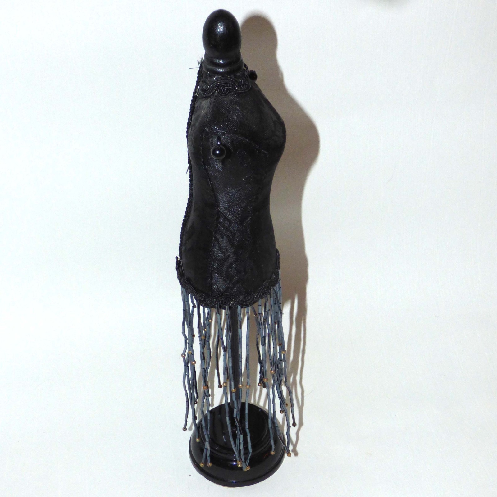 Vintage Black Mannequin Jewelry Stand Bust Gothic Victorian Fringe Beads