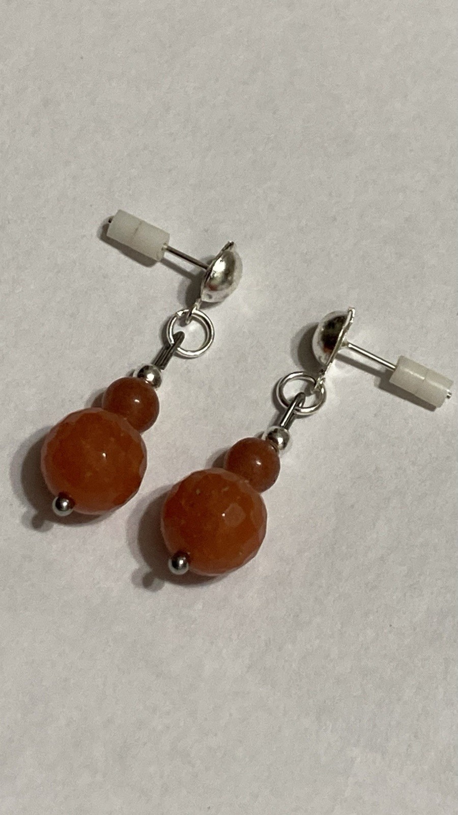 Handmade Orange Brown Aventurine Gemstone Dangle Stud Style Drop Beaded Earrings