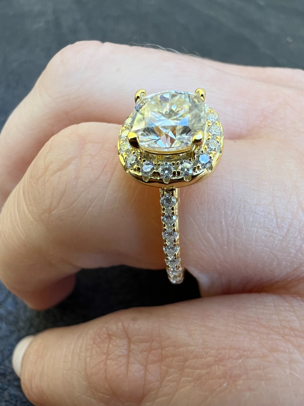 Cushion Cut Moissanite Engagement Promise Ring Real 14k Gold Vermeil 925 Silver