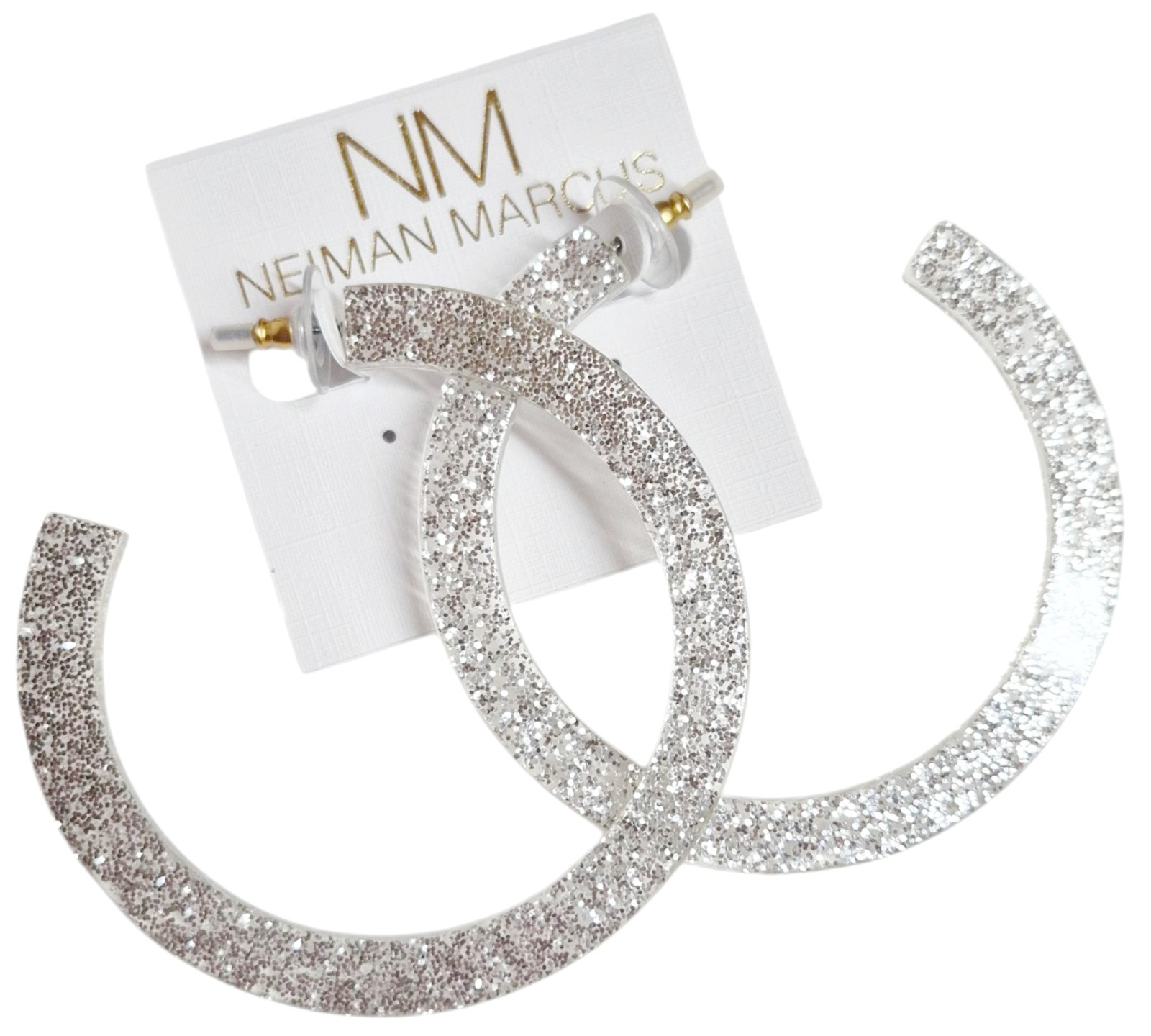 Stella & Ruby Glitter Resin Hoop Earring Silver Glitter Semi-Transparent NWT