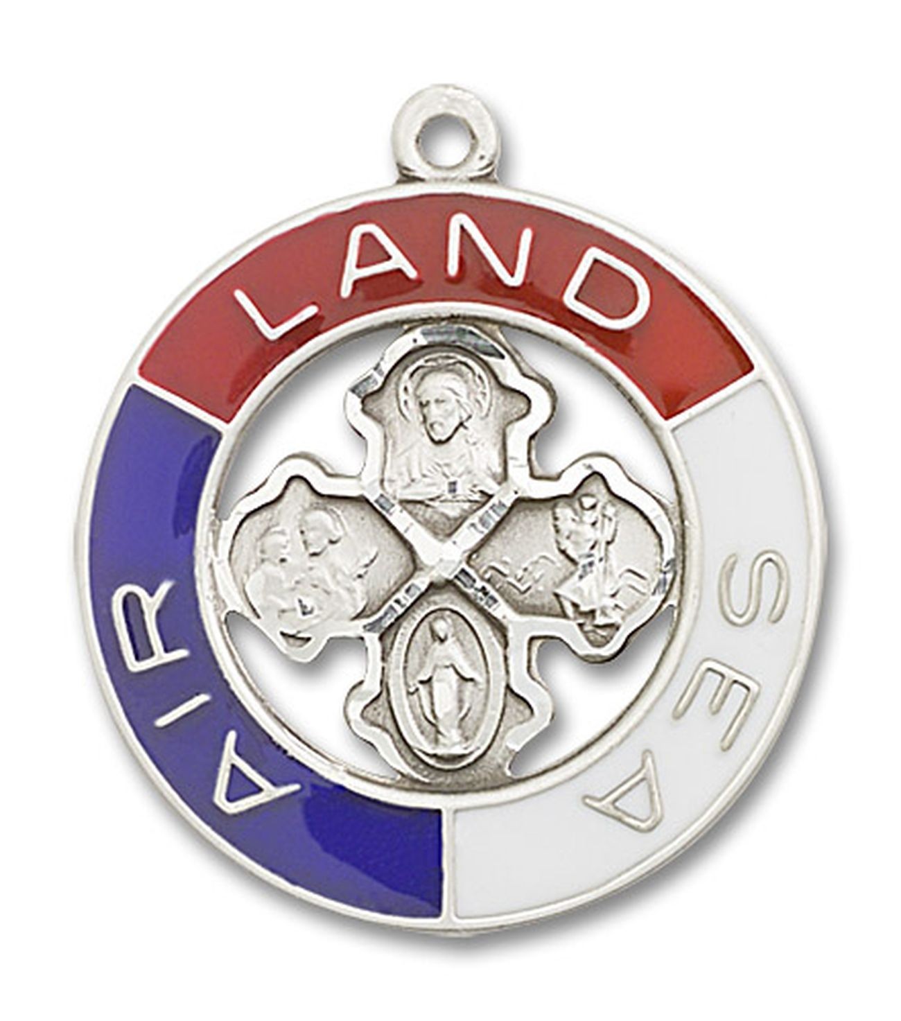 Sterling Silver Land Sea Air Medal Pendant Necklace 24” Chain with Gift Box