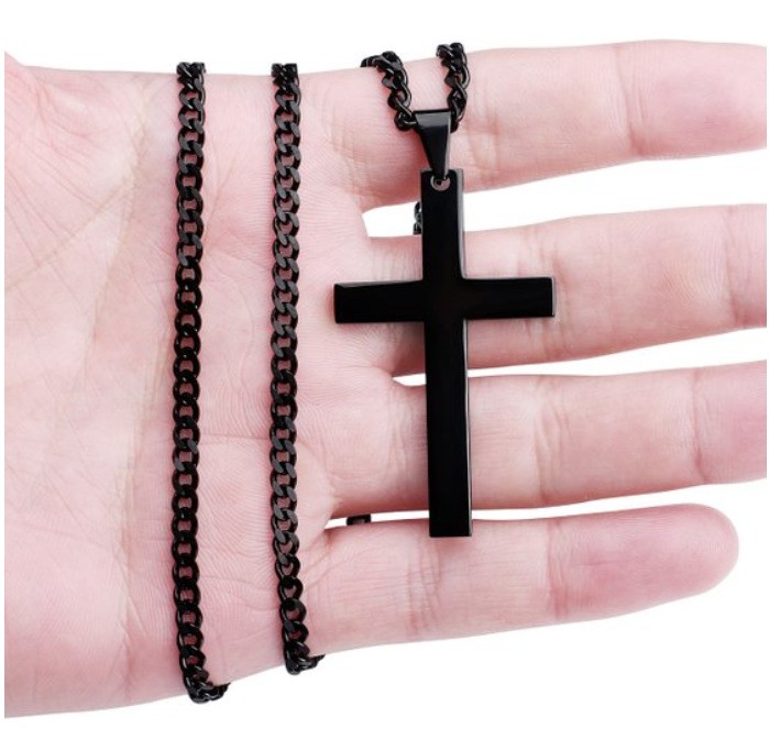 60Cm Cuban Chain With Cross, Mirror Polished, Men’s And Women’s Jewelry