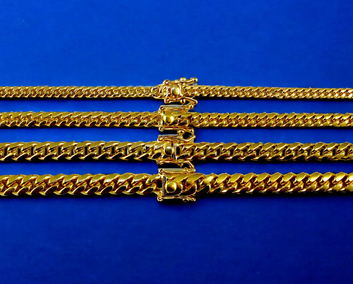 18K Yellow Gold SOLID Miami Cuban Link Chain Necklace Bracelet 4mm-7.5mm 7″-30″