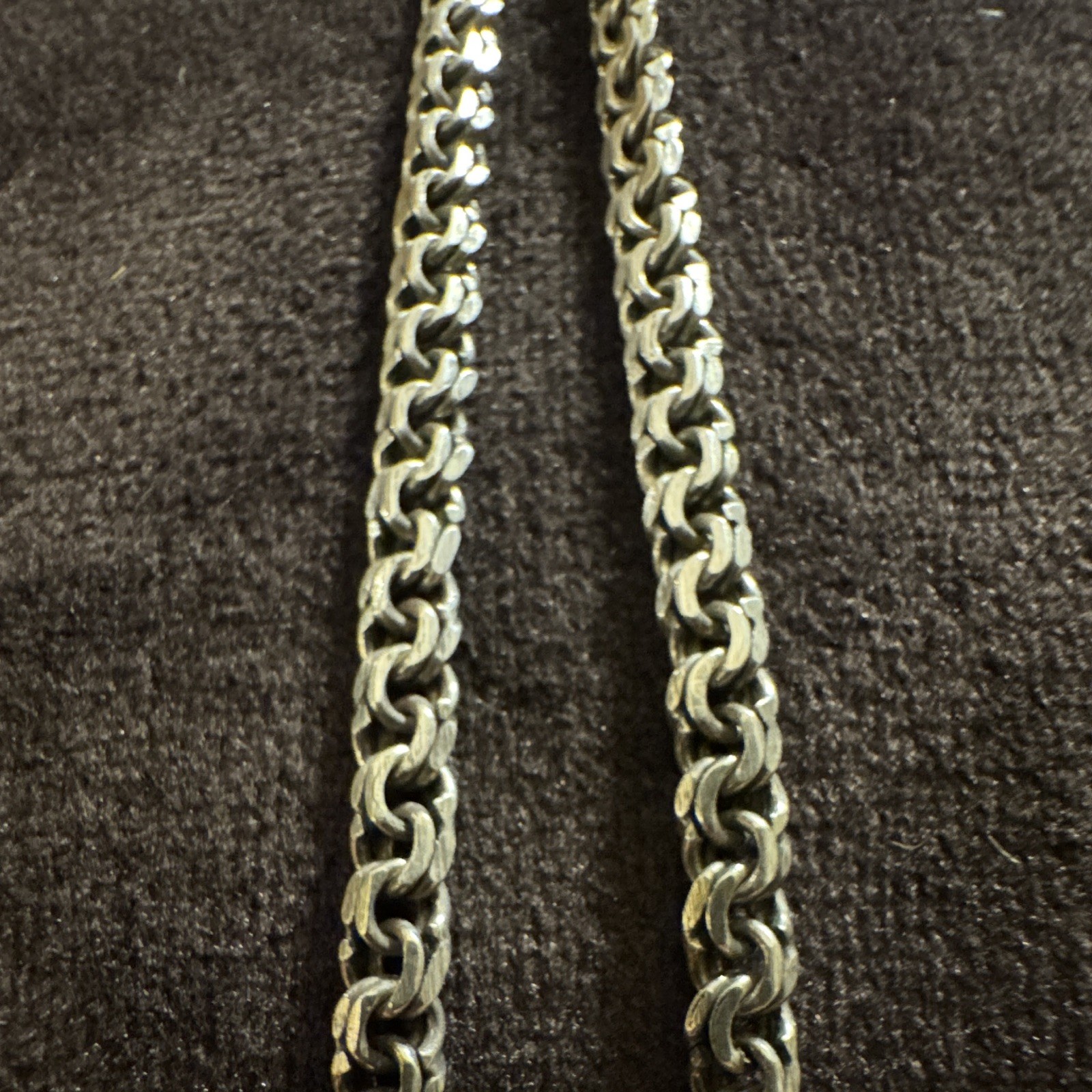 Antique Victorian Silver Double Rolo Belcher Chain Necklace 27.5 Bolt Ring