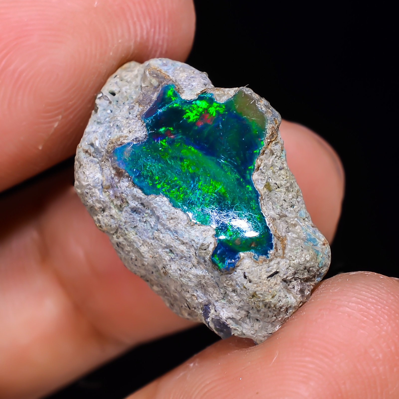 13.5ct Natural Black Opal Rough Ethiopian, Fire Opal Gemstone, 22x14MM Welo Opal