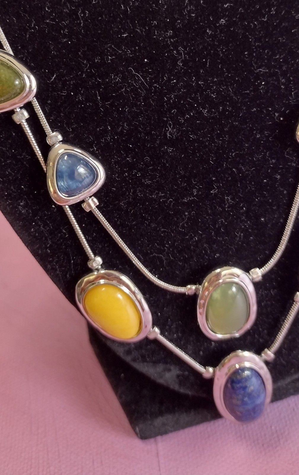 Chicos Silver Tone Double Strand Necklace with Faux Multicolor Stones NWT