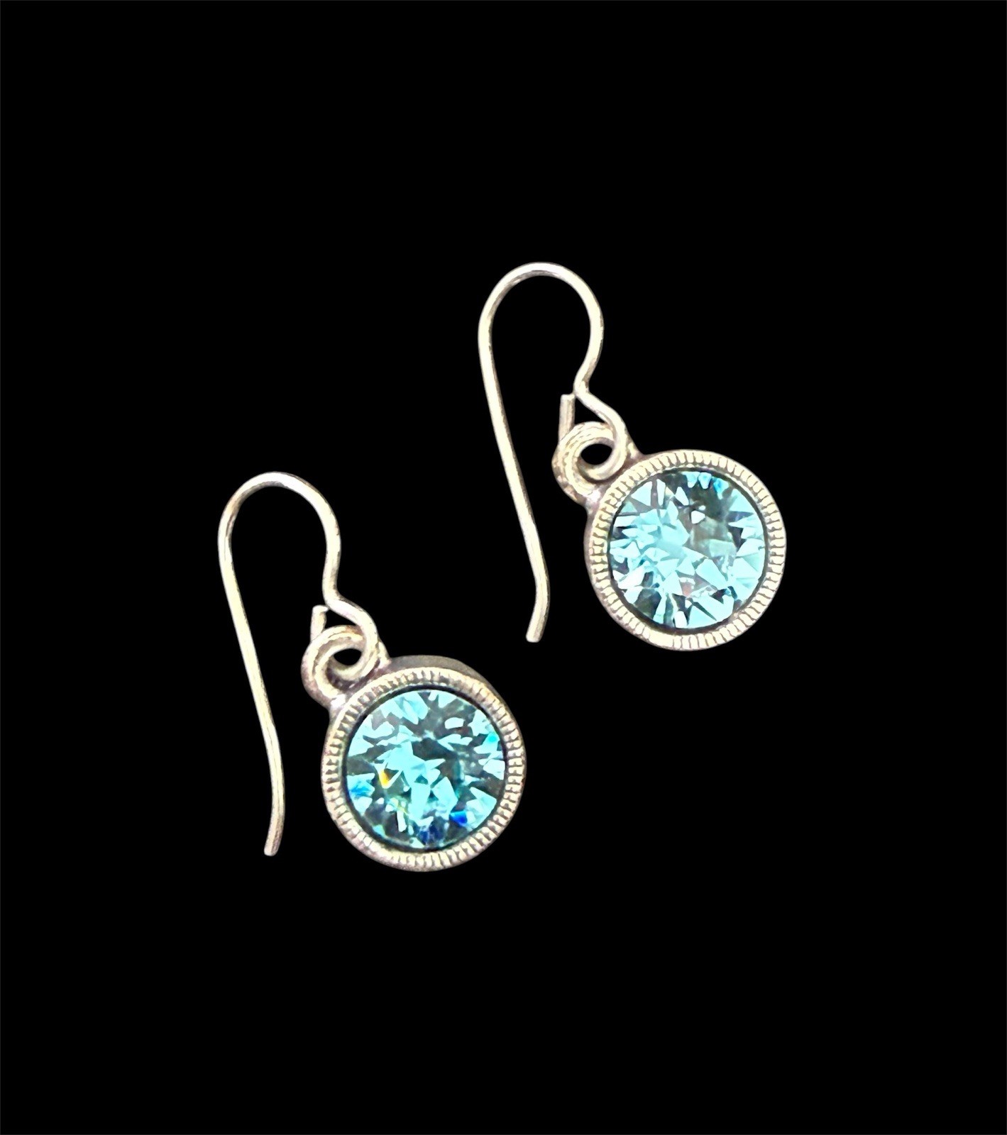 NEW Patricia Locke Silver / Light Turquoise ROUNDABOUT Crystal Earrings USA 2013