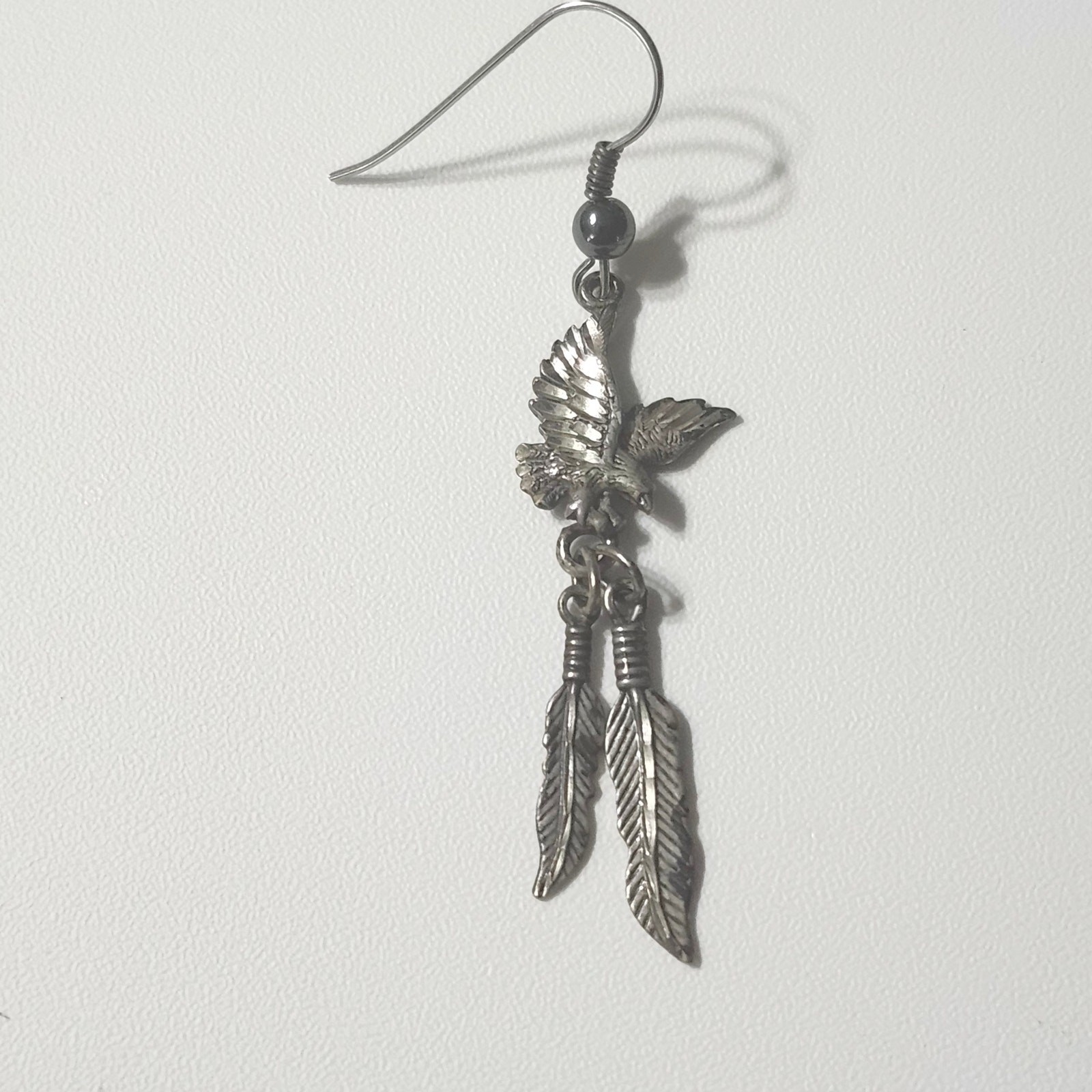 Sterling Silver Eagle Feather Dangle Earrings Bird Western Hook Pierced 5.59g