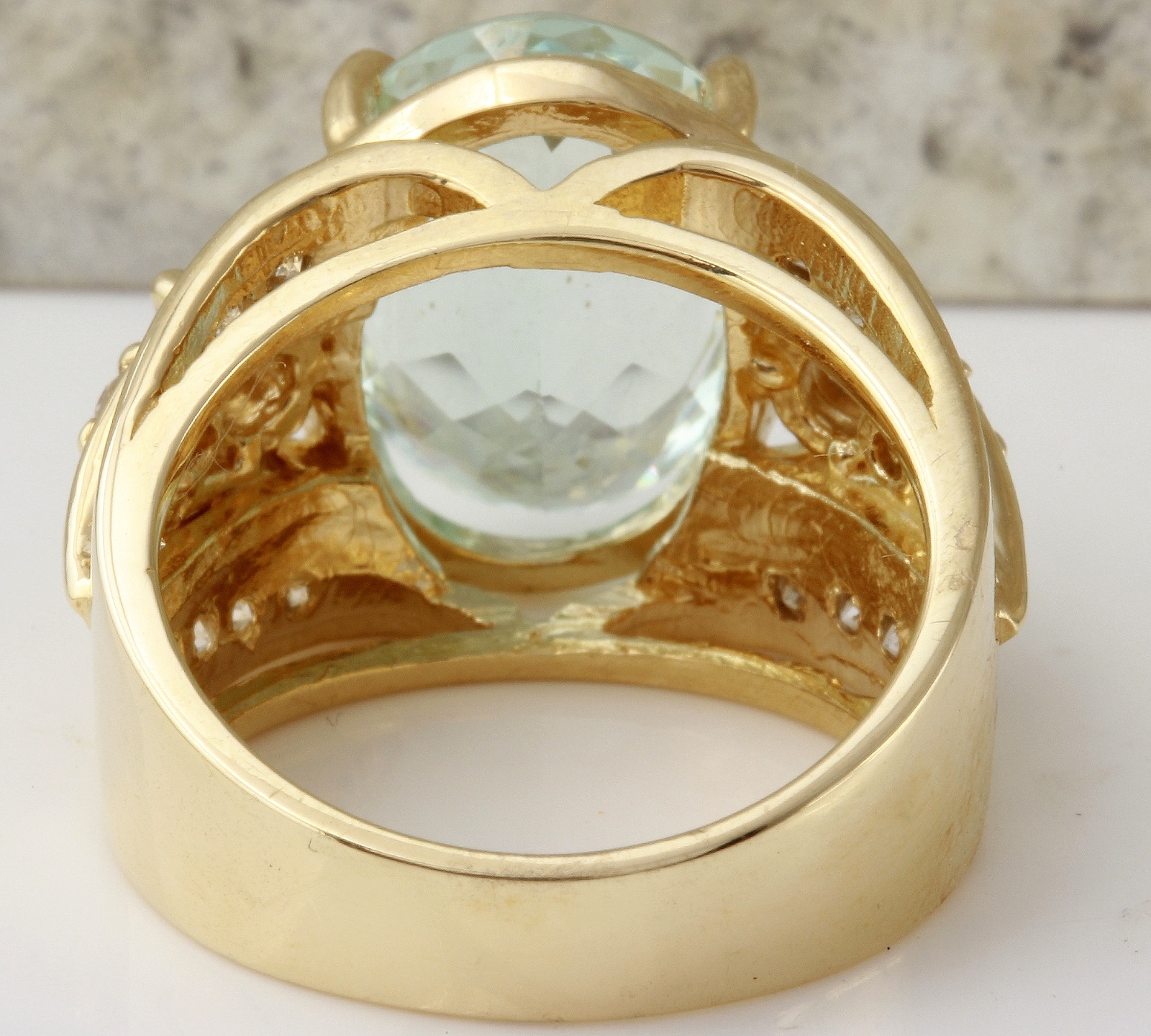 7.71Ct Natural Aquamarine and VS Diamond 14K Solid Yellow Gold Ring
