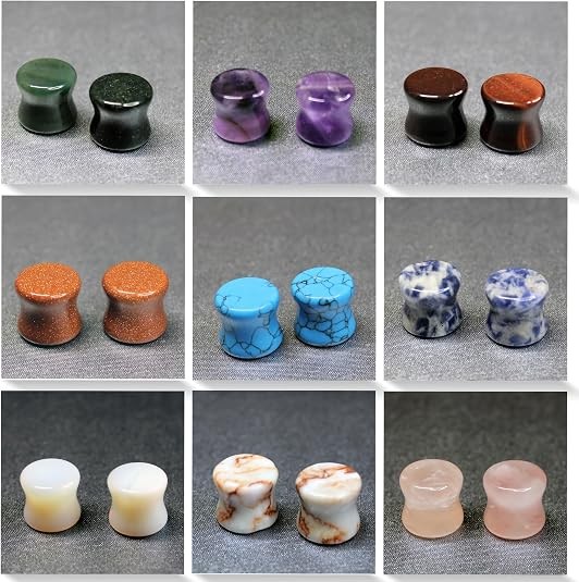 1 Pair Organic Stone Ear Plugs Double Flared Flesh Tunnels Gauges 8g-5/8 inch