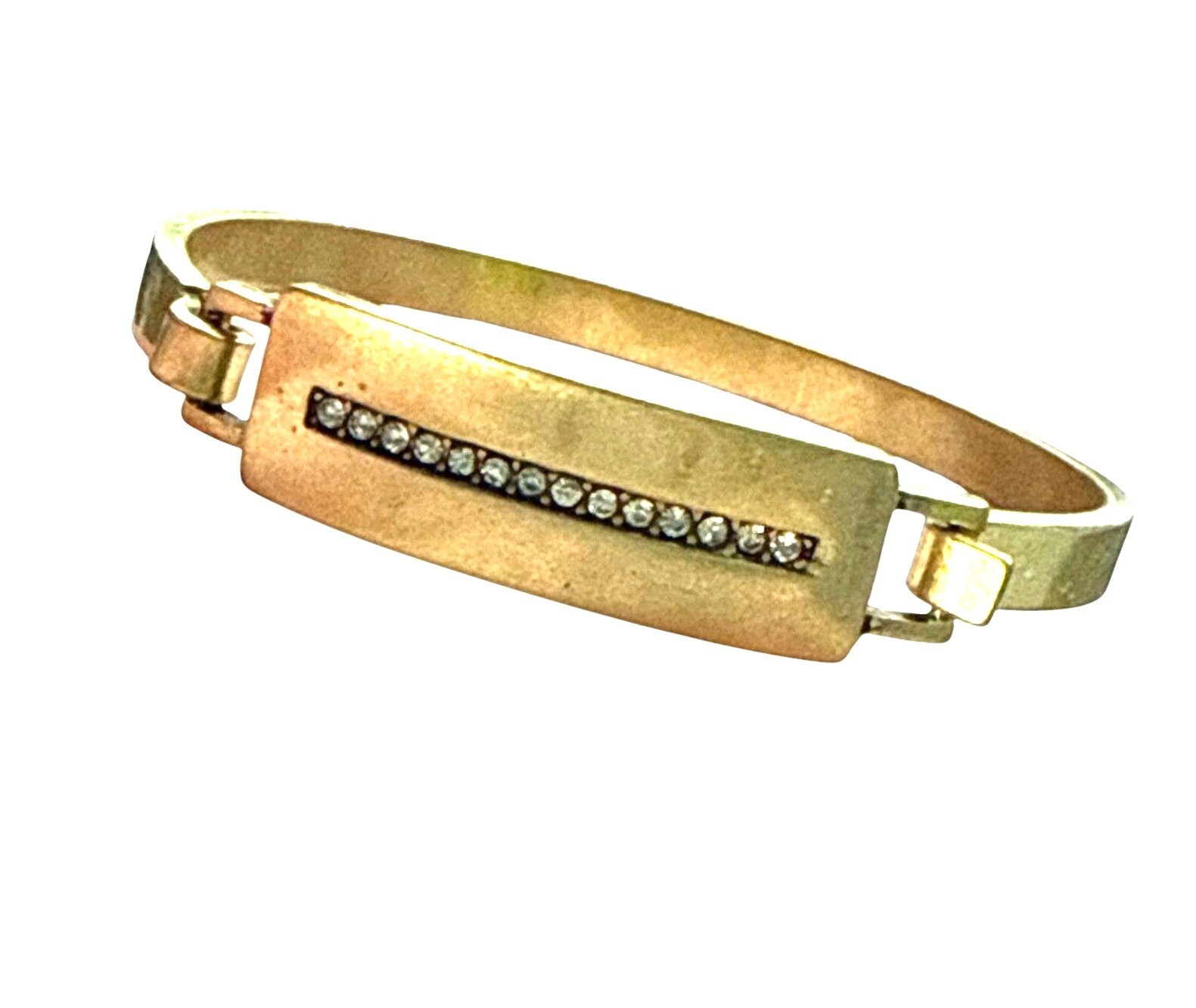 J. Crew Gold Tone Hinged Bangle Bracelet with Rhinestone Bar Accent