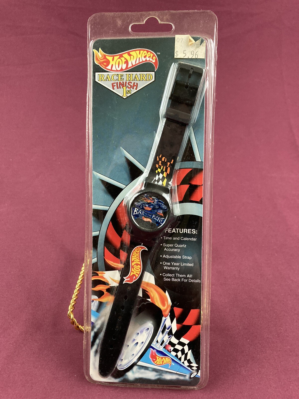 Vintage Hot Wheels Race Hard Digital Wrist Watch Black Flame Band NIB