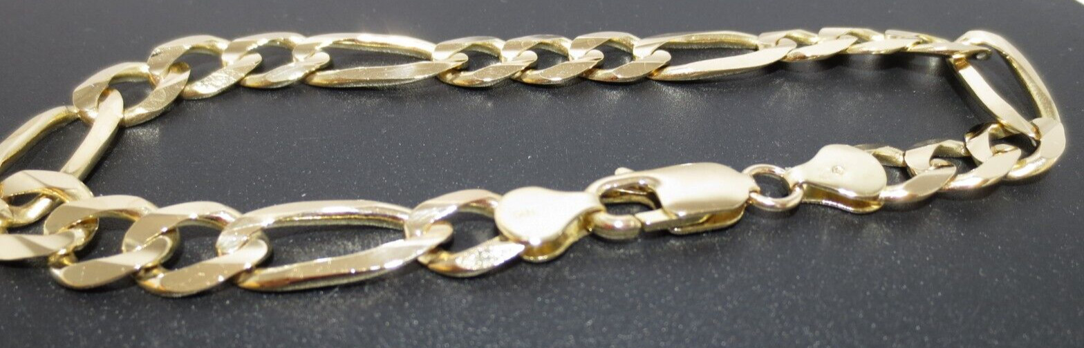 STUNNING 14K YG 3+1 FIGARO LINK BRACELET 8.75″ LONG 8.45 MM WIDE 17.26g(G128056)