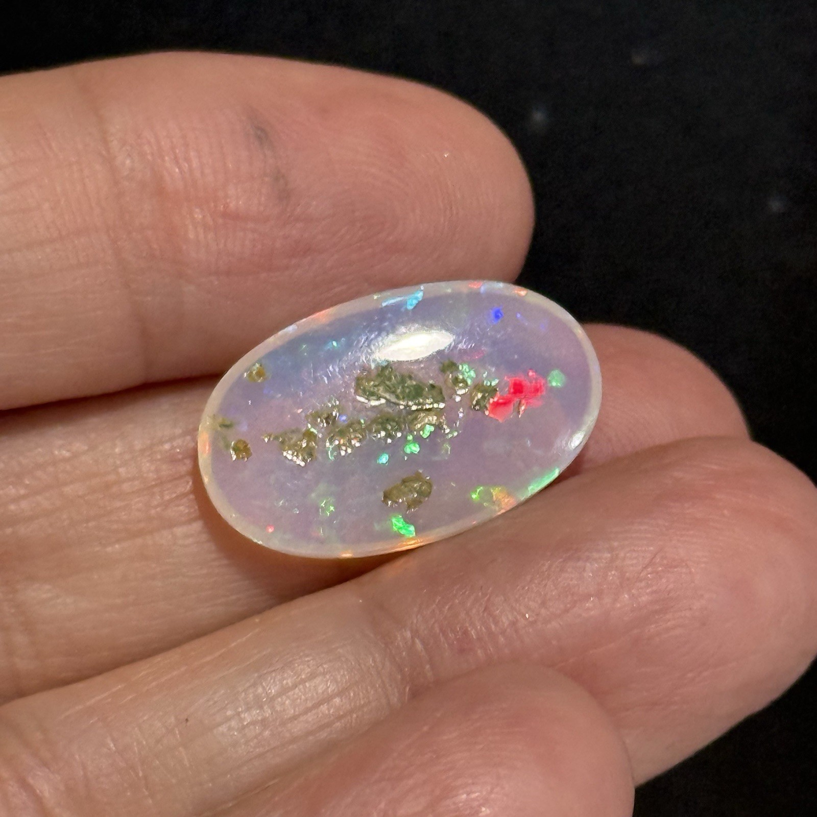 6.10ct 20.7×12.7×4.7mm Fine Galaxy Pin Fire Ethiopian Welo Opal Oval Cabochon