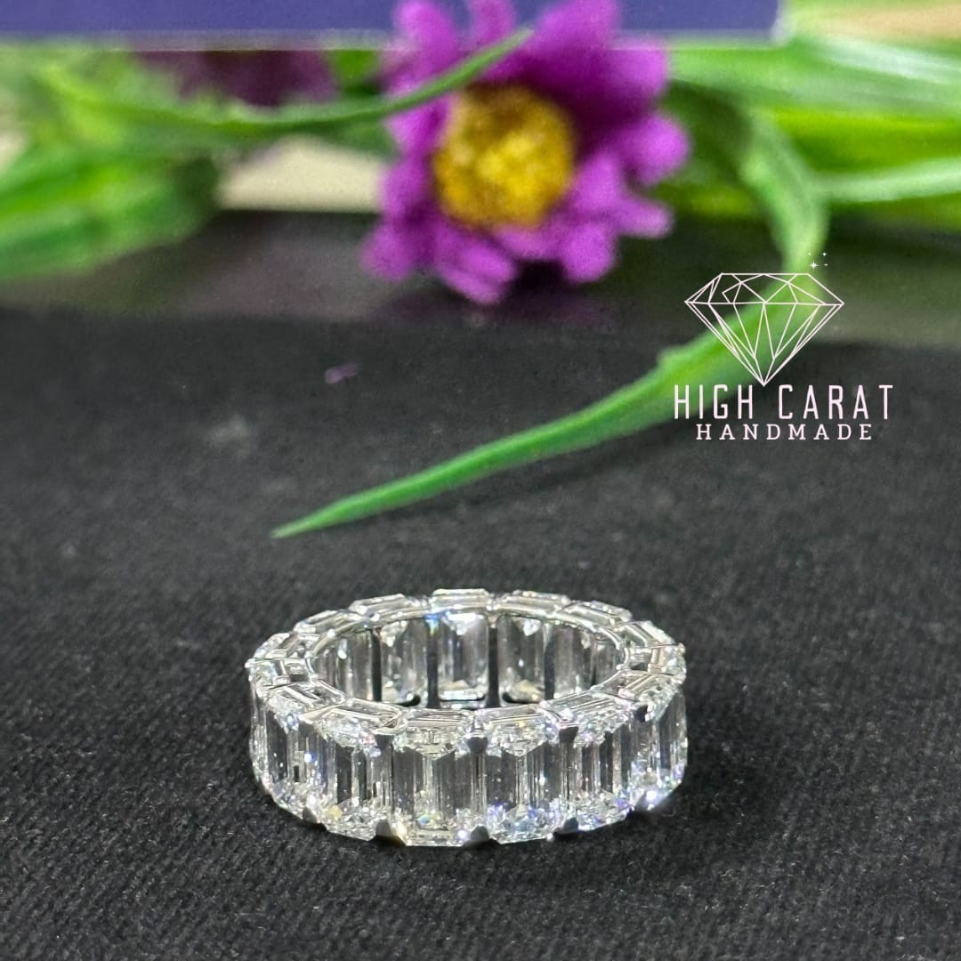 3.00Ct Emerald Cut White Colorless Moissanite Dainty Wedding Band For Women’s
