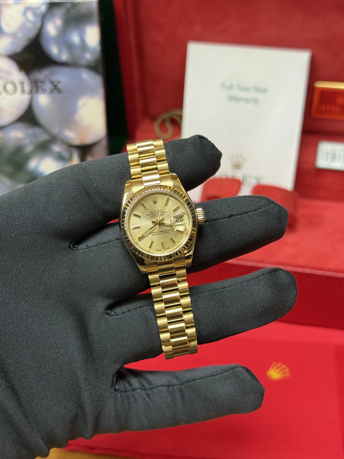 2004 Rolex Datejust Lady President Champagne Stick President 179178 Complete YG