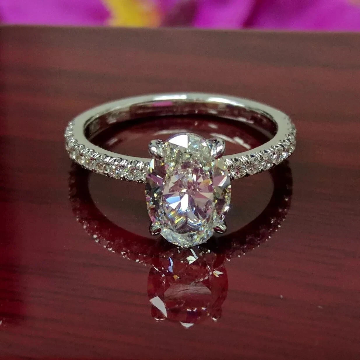 1.80Ct Oval Lab Created Diamond 14K White Gold Plated Solitaire Engagement Ring