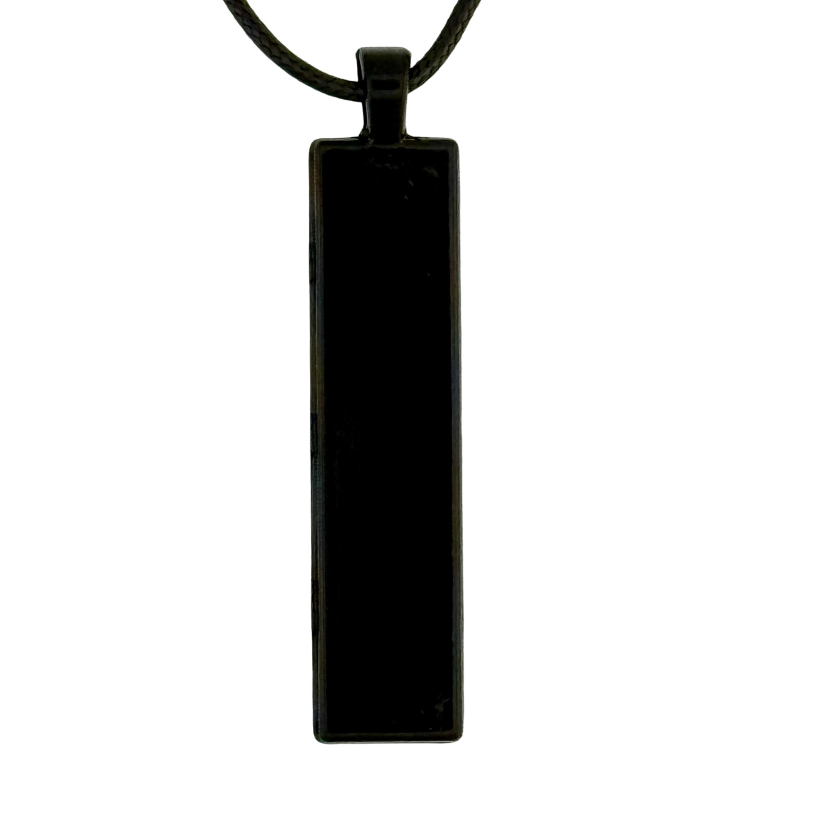 Pendant Necklace Handmade “Sixties Trip” Black Bezel Black Cord