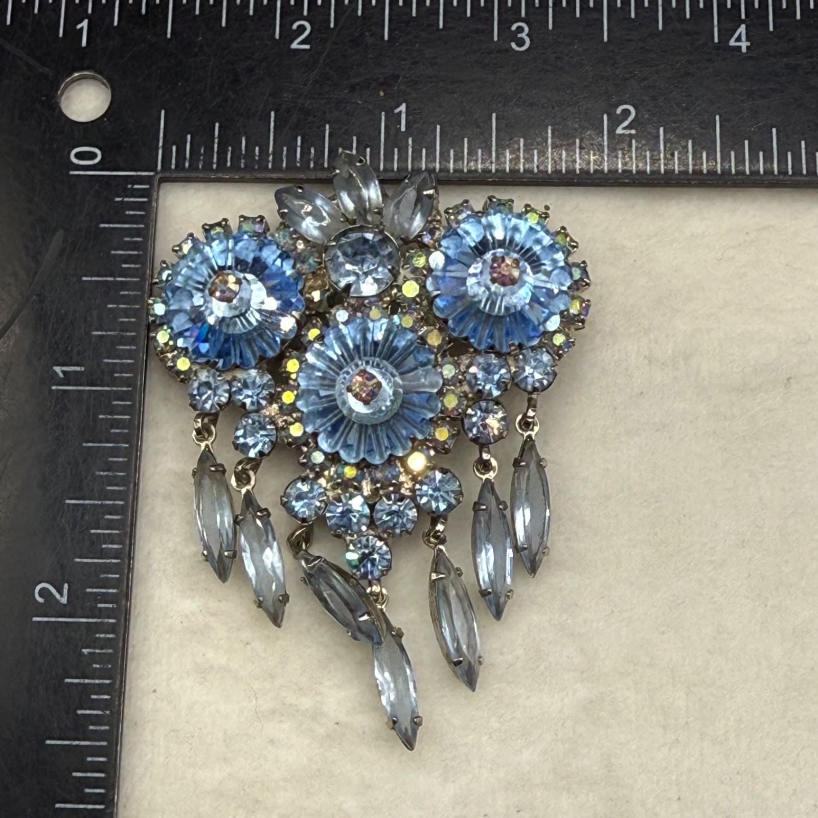 Vintage Juliana Brooch Blue Rivoli Stunning Chandelier Owl Eyes